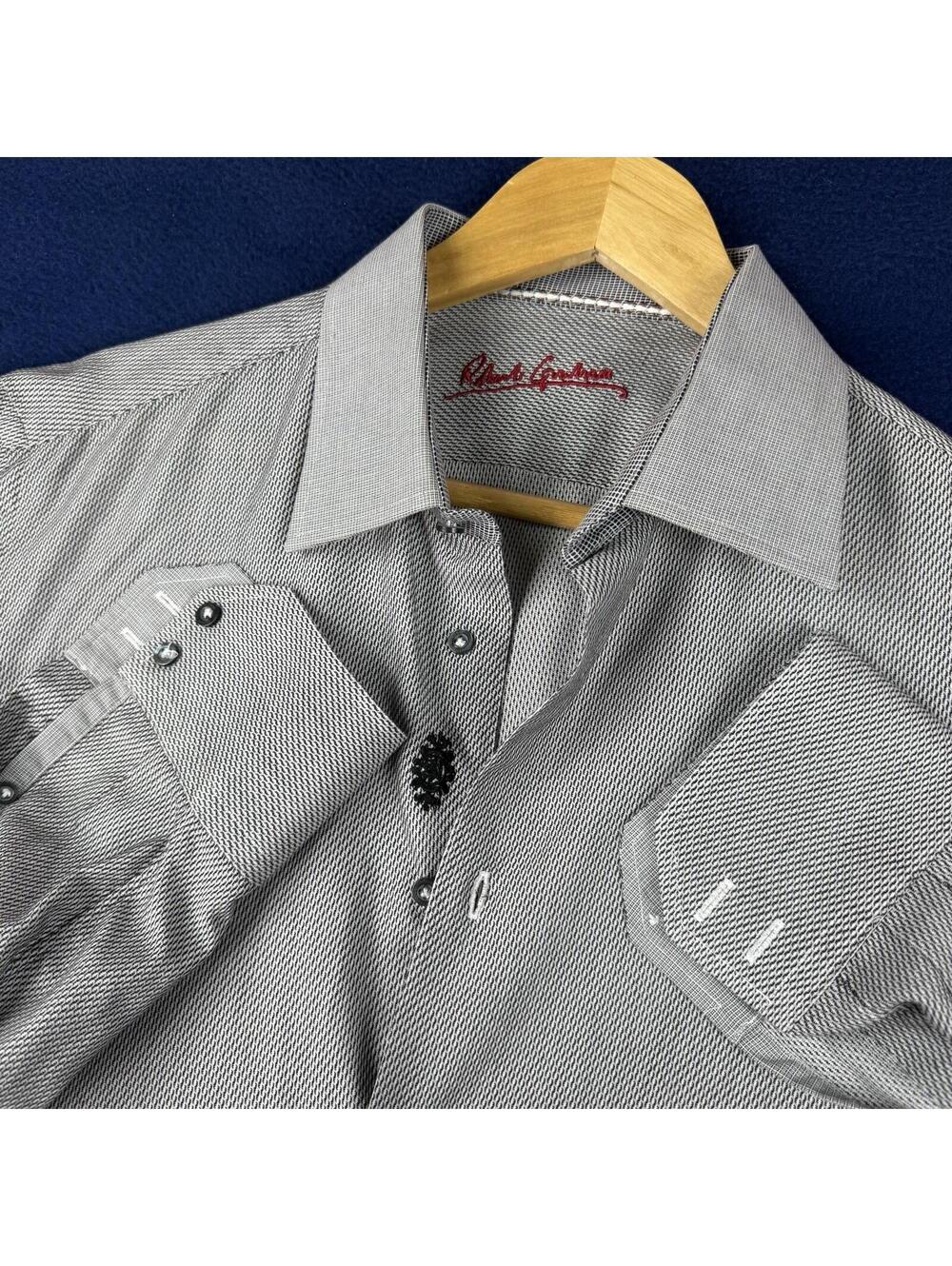 Robert Graham Button Up Shirt Geometric Contrast Trim Stretch Men 16 1/2 Preppy
